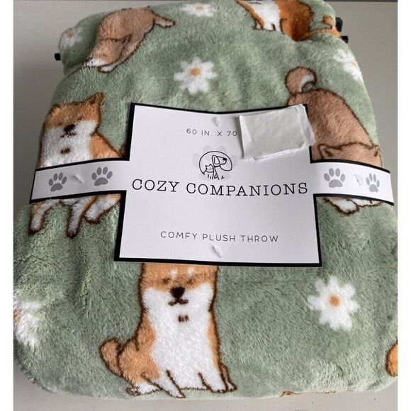 Cozy Companions Shiba Inu And Daisies Comfy Plush Soft Throw Blanket 60x70” NEW - Picture 5 of 12